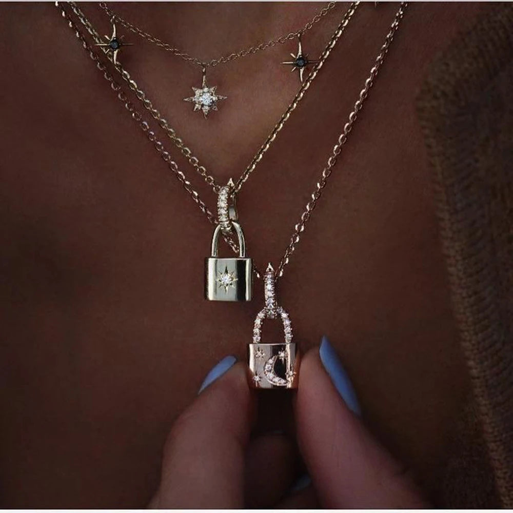 Crystal Heart Star Sun Moon Necklace