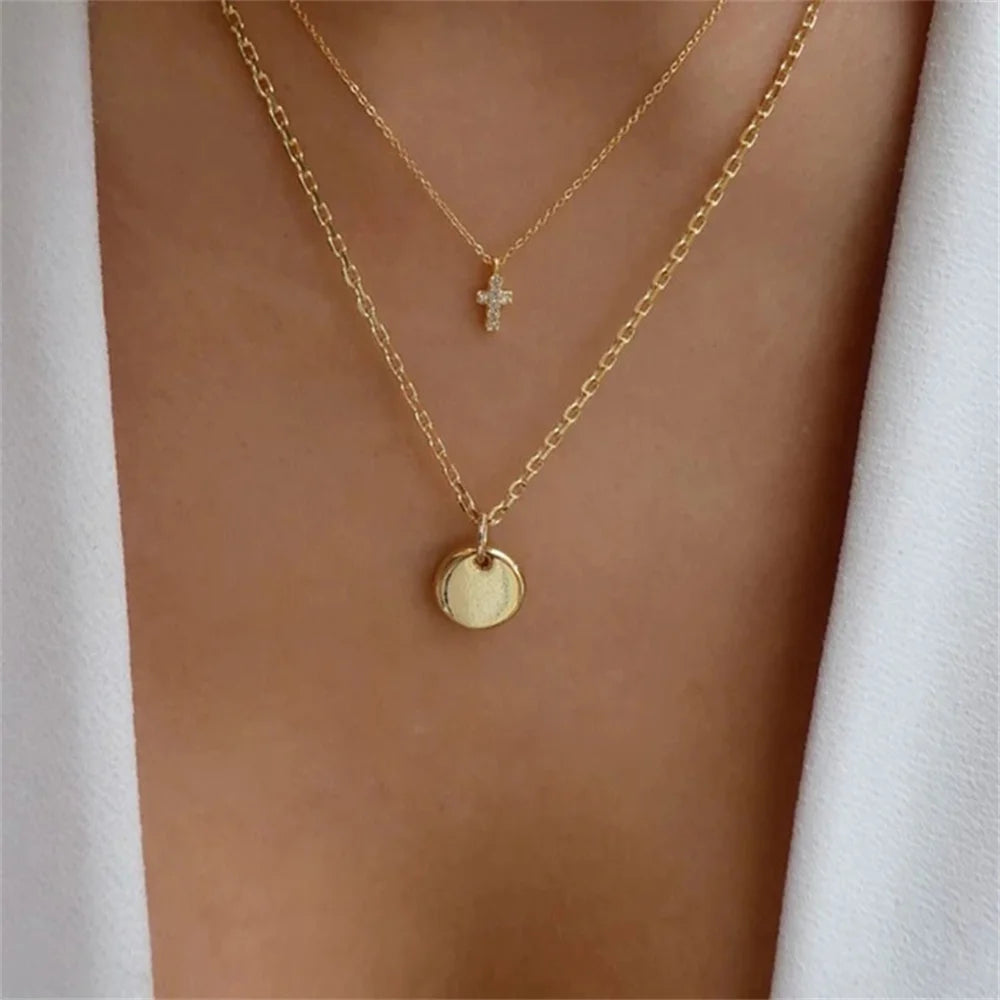 Multilevel Gold Crystal Heart-shaped Necklace