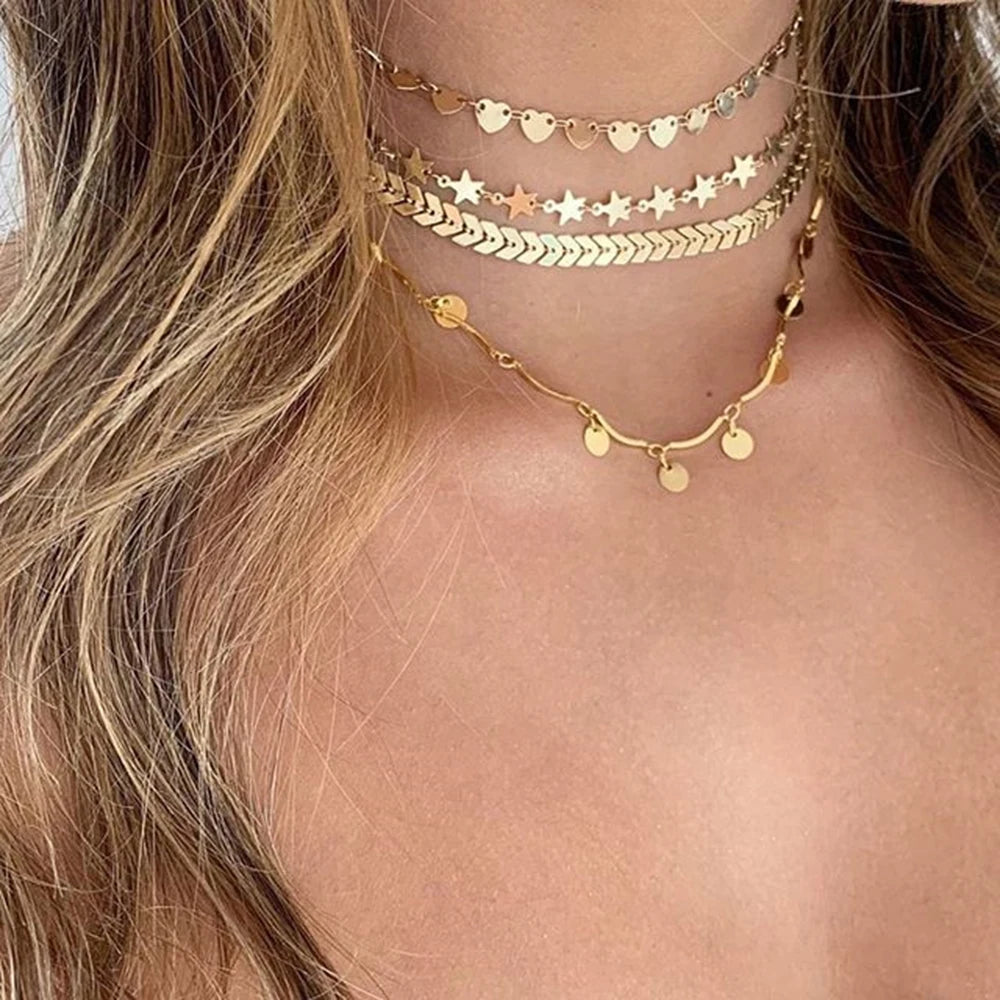 Crystal Heart Star Sun Moon Necklace