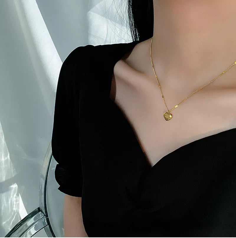 Stainless Steel Gold Color Love Heart Necklaces