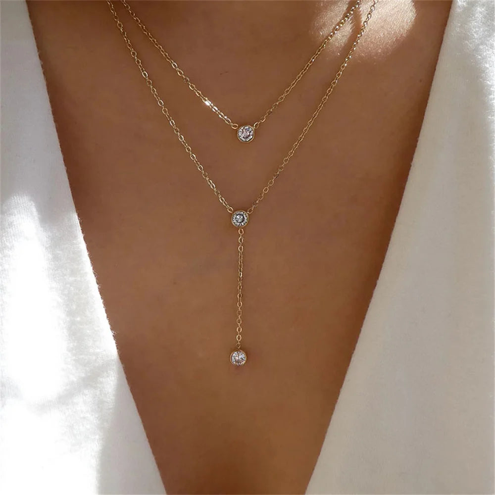 Multilevel Gold Crystal Heart-shaped Necklace
