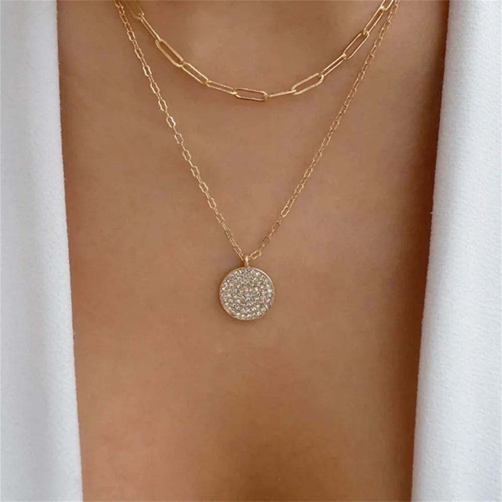 Multilevel Gold Crystal Heart-shaped Necklace
