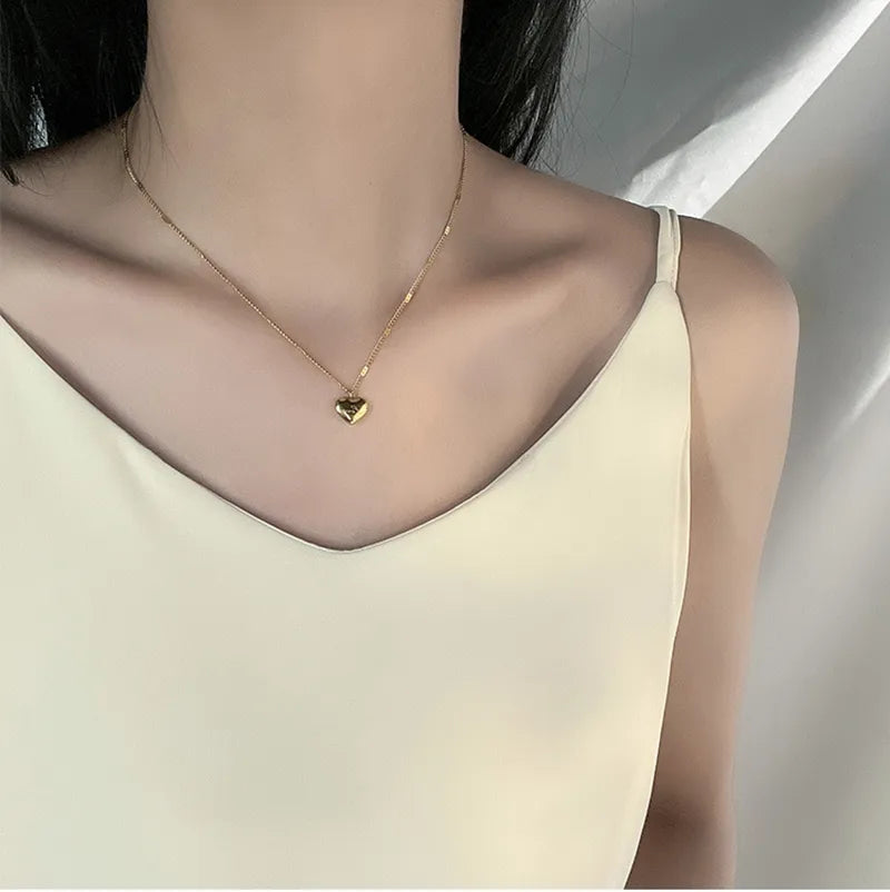 Stainless Steel Gold Color Love Heart Necklaces