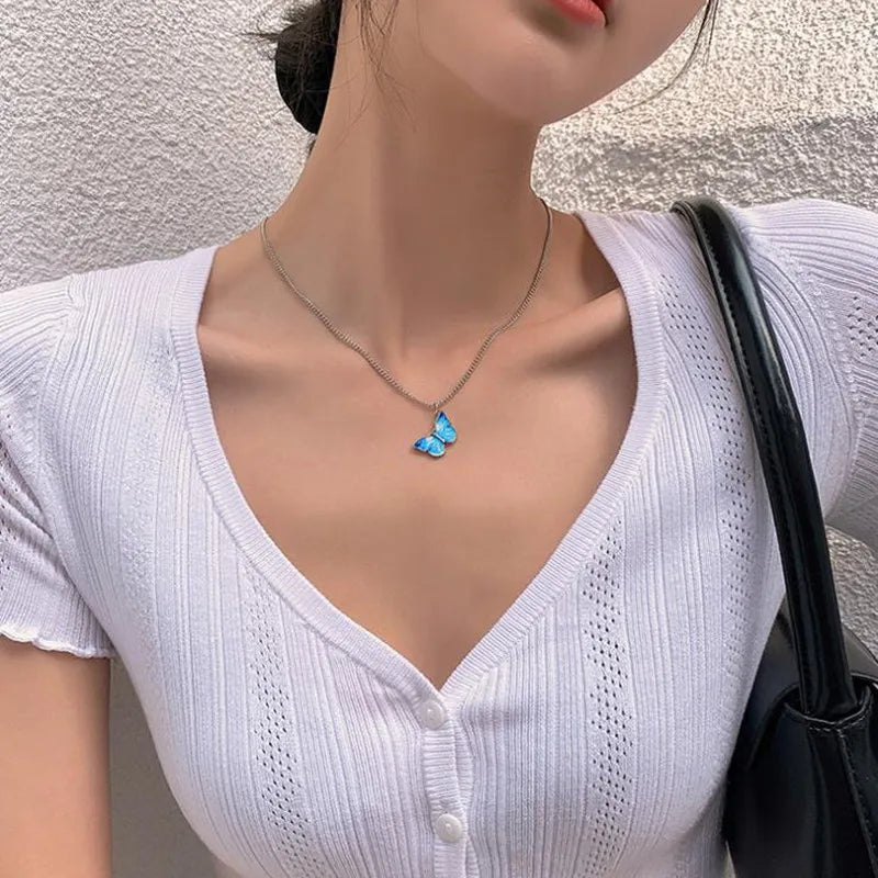 Blue Gradient Butterfly Necklace | Jewelry Gift