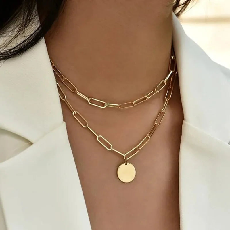 Gold Pearl Round Sequin Moon Butterfly | Rose Flower Pendant Necklaces