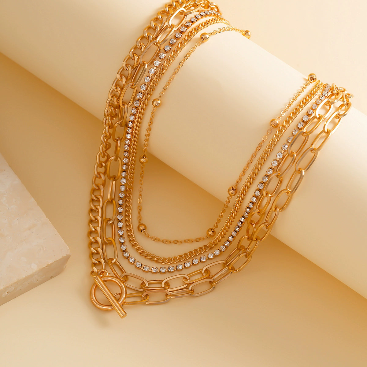 5-Piece Diamond-Embedded Cross Chain Necklace