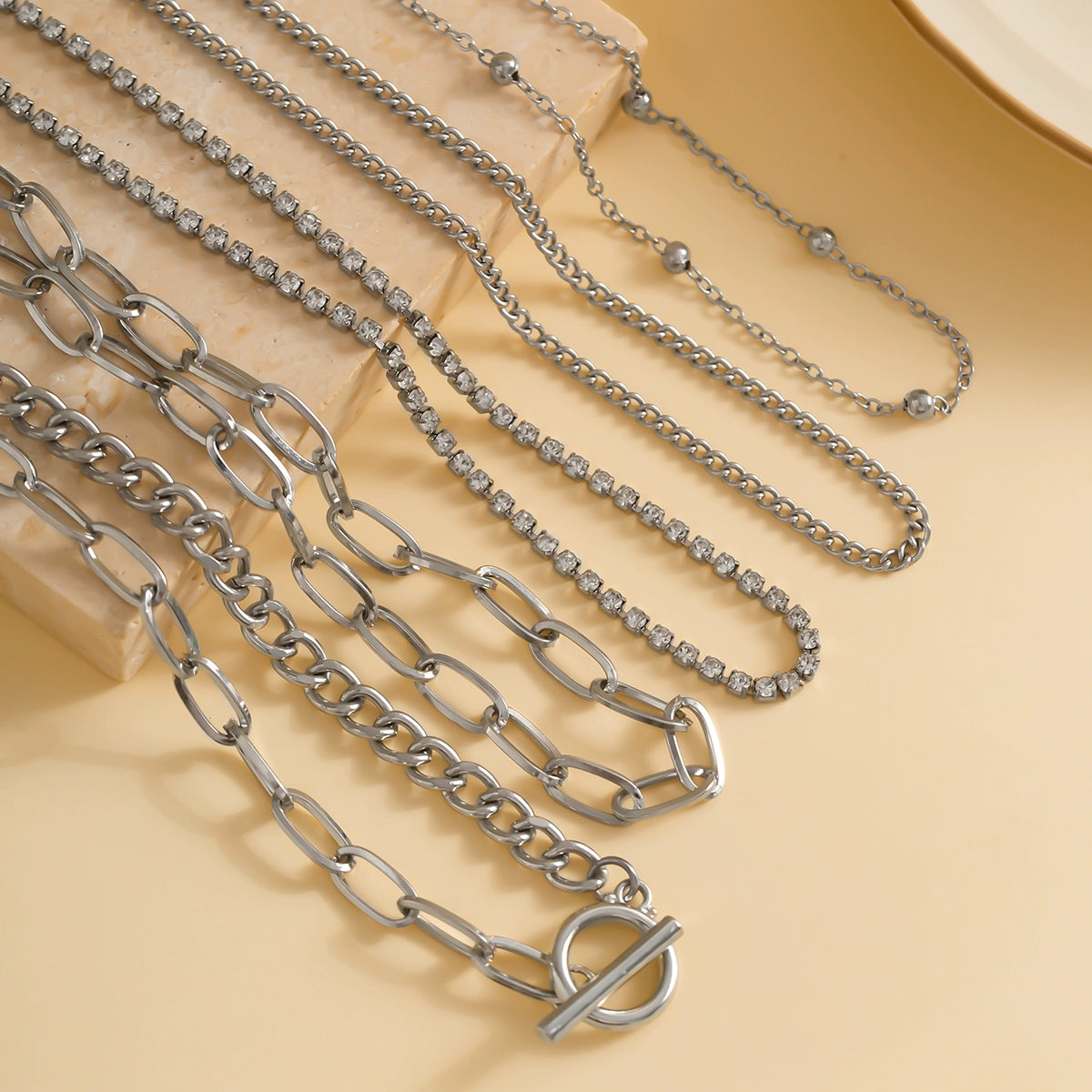 5-Piece Diamond-Embedded Cross Chain Necklace