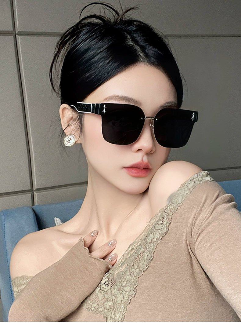 Personalized Frameless Trimming Sunglasses Women High-Grade Elegant Frame round Face Slimming UV-Proof UV400 Sunglasses Category 3