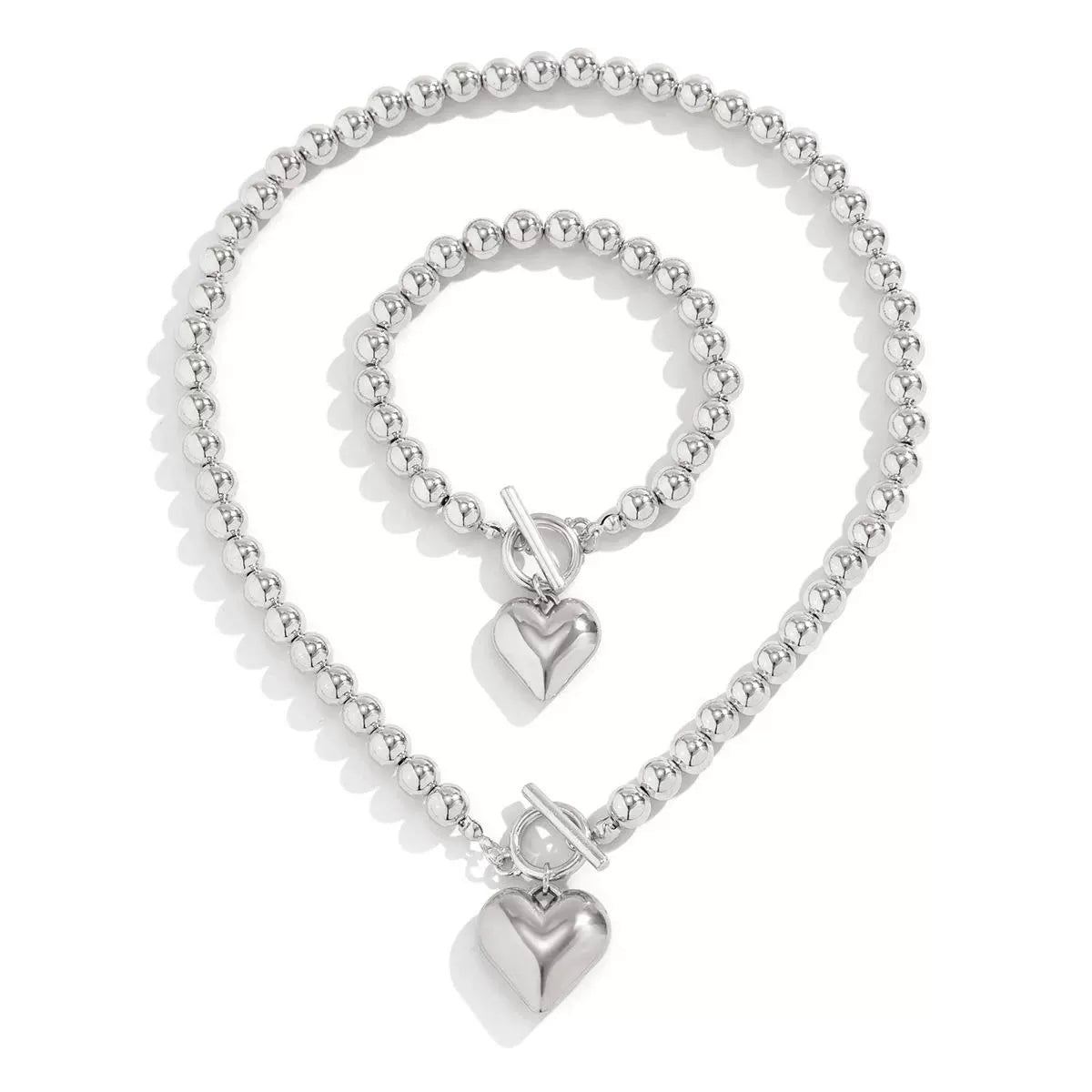 Imitation Pearl Beaded Heart Necklace & Bracelet Set