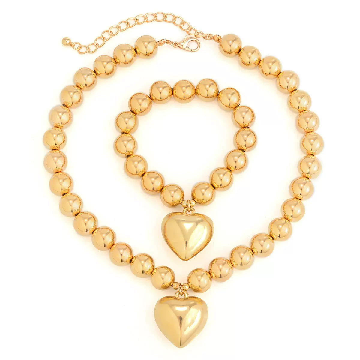 Imitation Pearl Beaded Heart Necklace & Bracelet Set