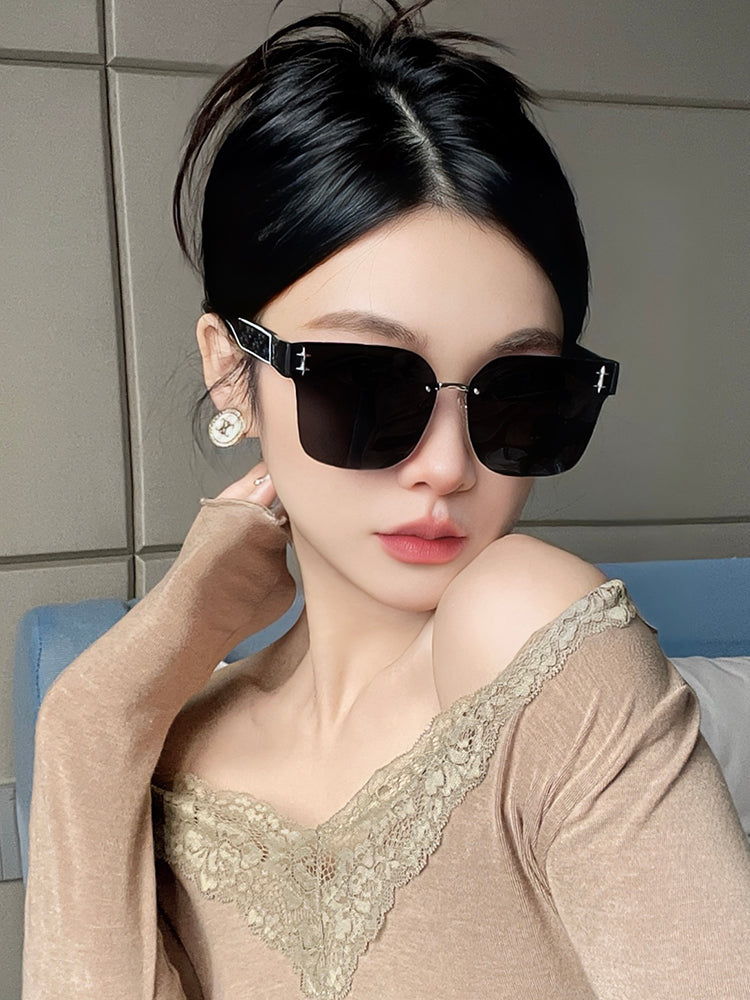 Personalized Frameless Trimming Sunglasses Women High-Grade Elegant Frame round Face Slimming UV-Proof UV400 Sunglasses Category 3