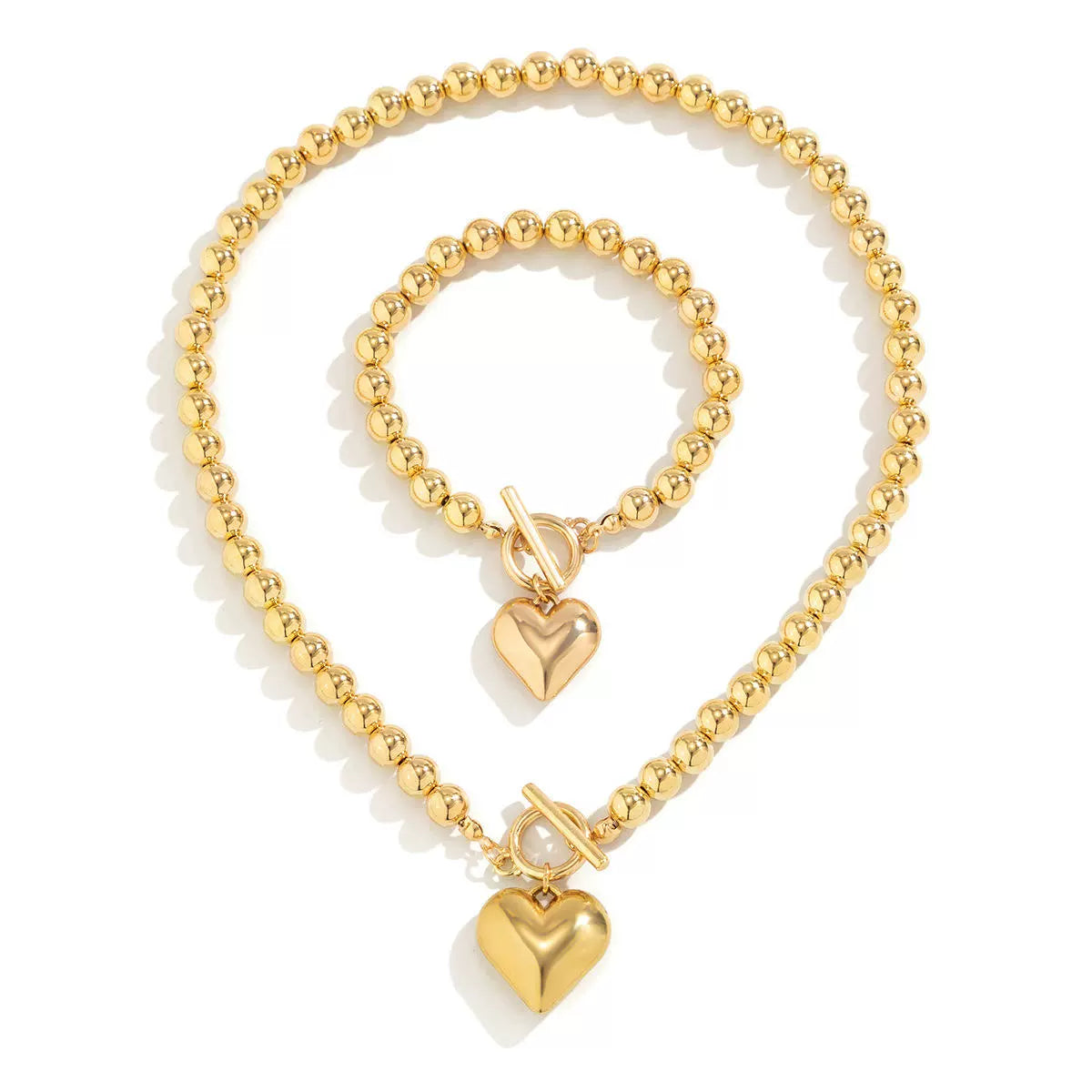 Imitation Pearl Beaded Heart Necklace & Bracelet Set