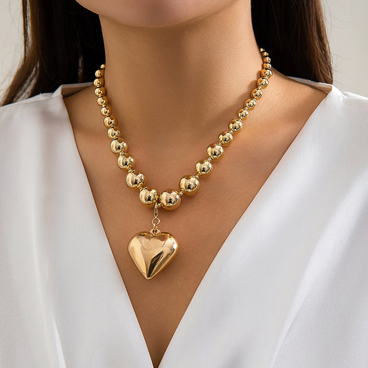 Peach Heart Pendant Beads Necklace
