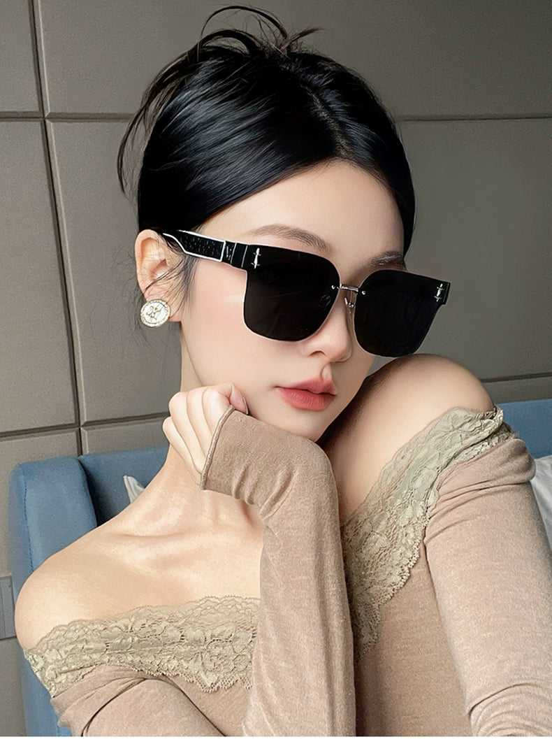 Personalized Frameless Trimming Sunglasses Women High-Grade Elegant Frame round Face Slimming UV-Proof UV400 Sunglasses Category 3