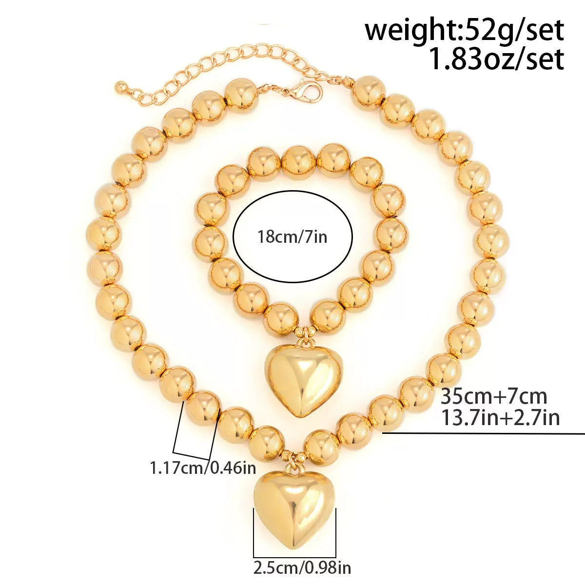 Imitation Pearl Beaded Heart Necklace & Bracelet Set
