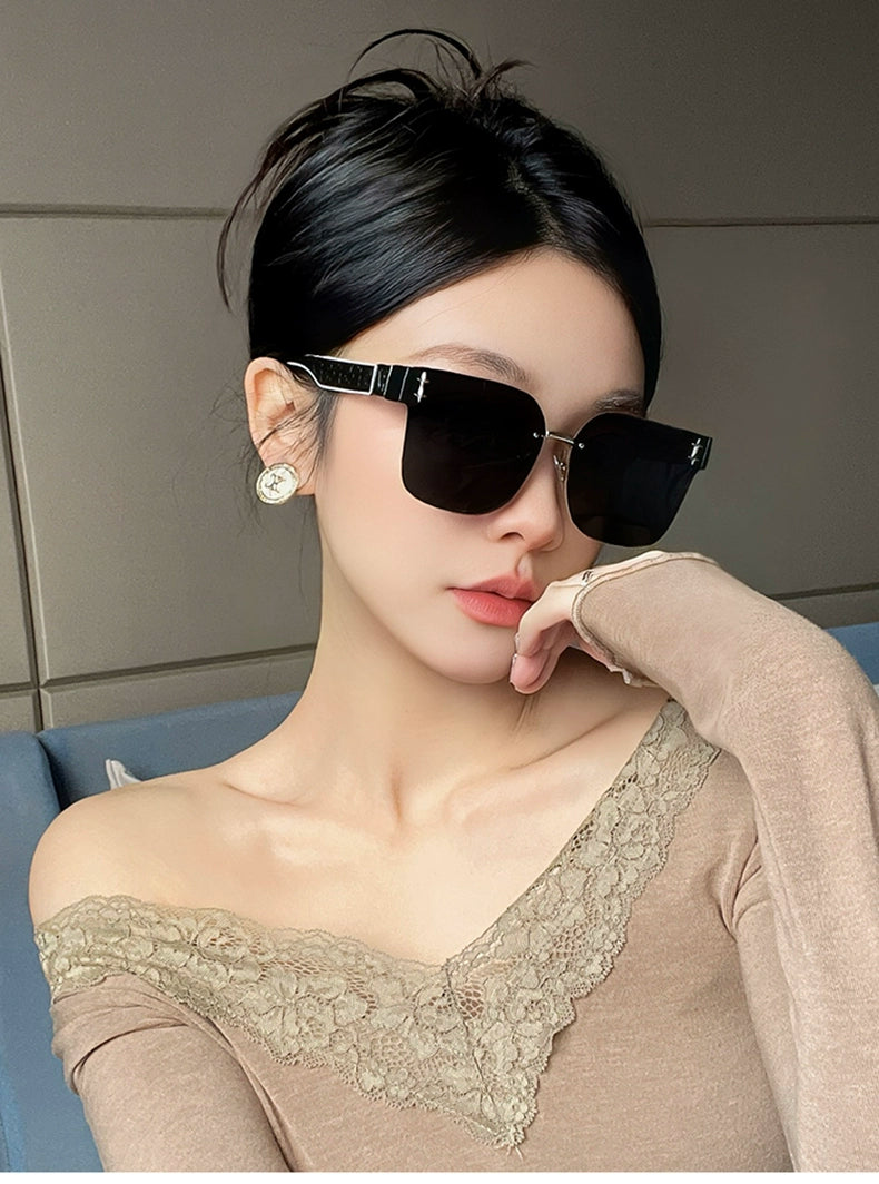 Personalized Frameless Trimming Sunglasses Women High-Grade Elegant Frame round Face Slimming UV-Proof UV400 Sunglasses Category 3