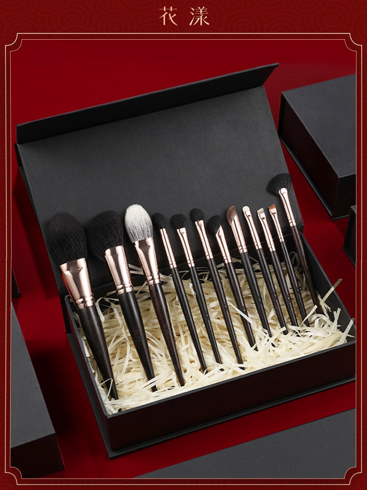 Ebony Rose 12 Makeup Brushes Suit Animal Fur Lady Texture