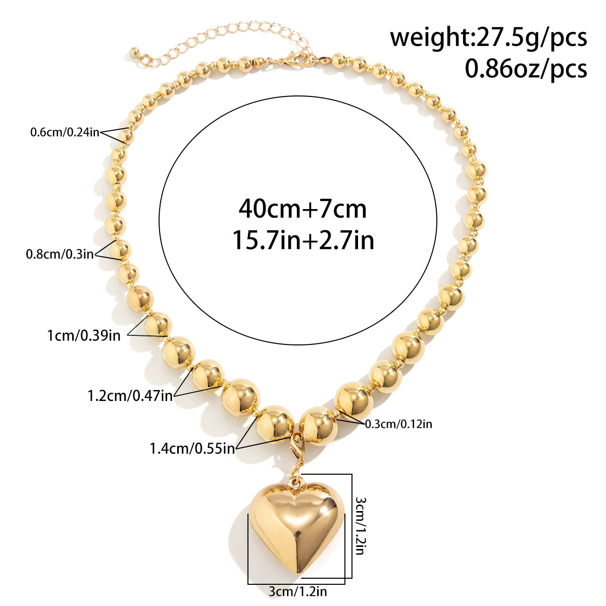 Peach Heart Pendant Beads Necklace
