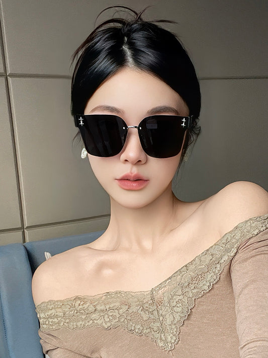 Personalized Frameless Trimming Sunglasses Women High-Grade Elegant Frame round Face Slimming UV-Proof UV400 Sunglasses Category 3