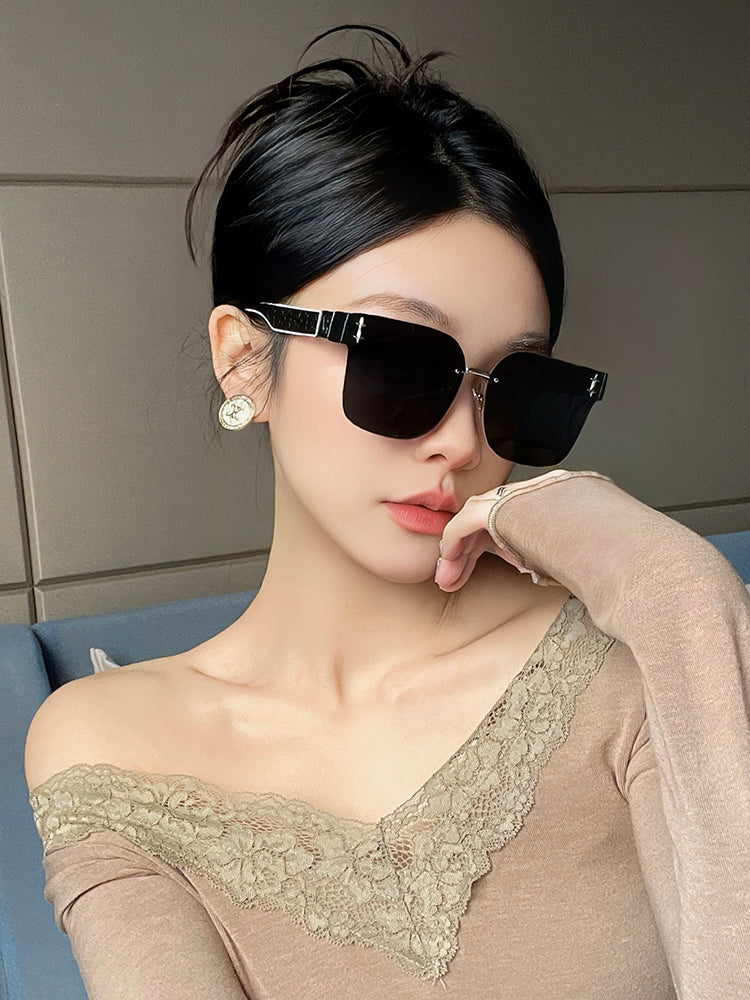 Personalized Frameless Trimming Sunglasses Women High-Grade Elegant Frame round Face Slimming UV-Proof UV400 Sunglasses Category 3