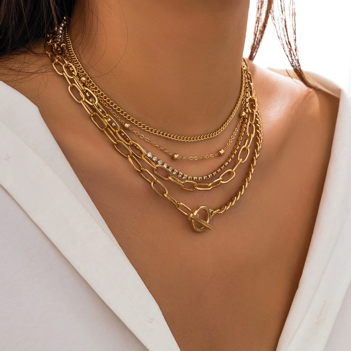 5-Piece Diamond-Embedded Cross Chain Necklace