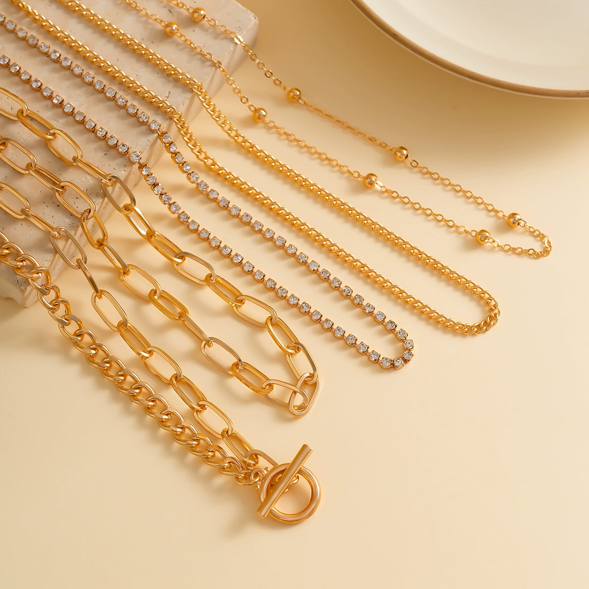 5-Piece Diamond-Embedded Cross Chain Necklace