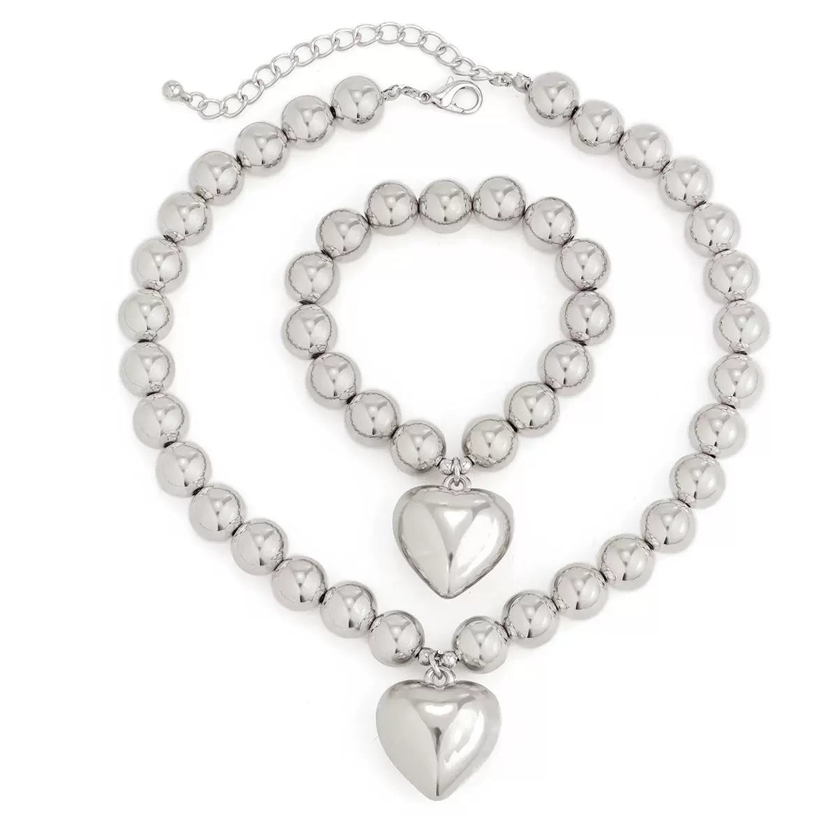 Imitation Pearl Beaded Heart Necklace & Bracelet Set
