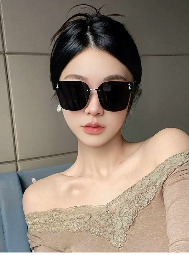 Personalized Frameless Trimming Sunglasses Women High-Grade Elegant Frame round Face Slimming UV-Proof UV400 Sunglasses Category 3