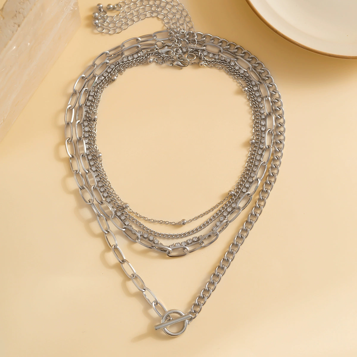5-Piece Diamond-Embedded Cross Chain Necklace