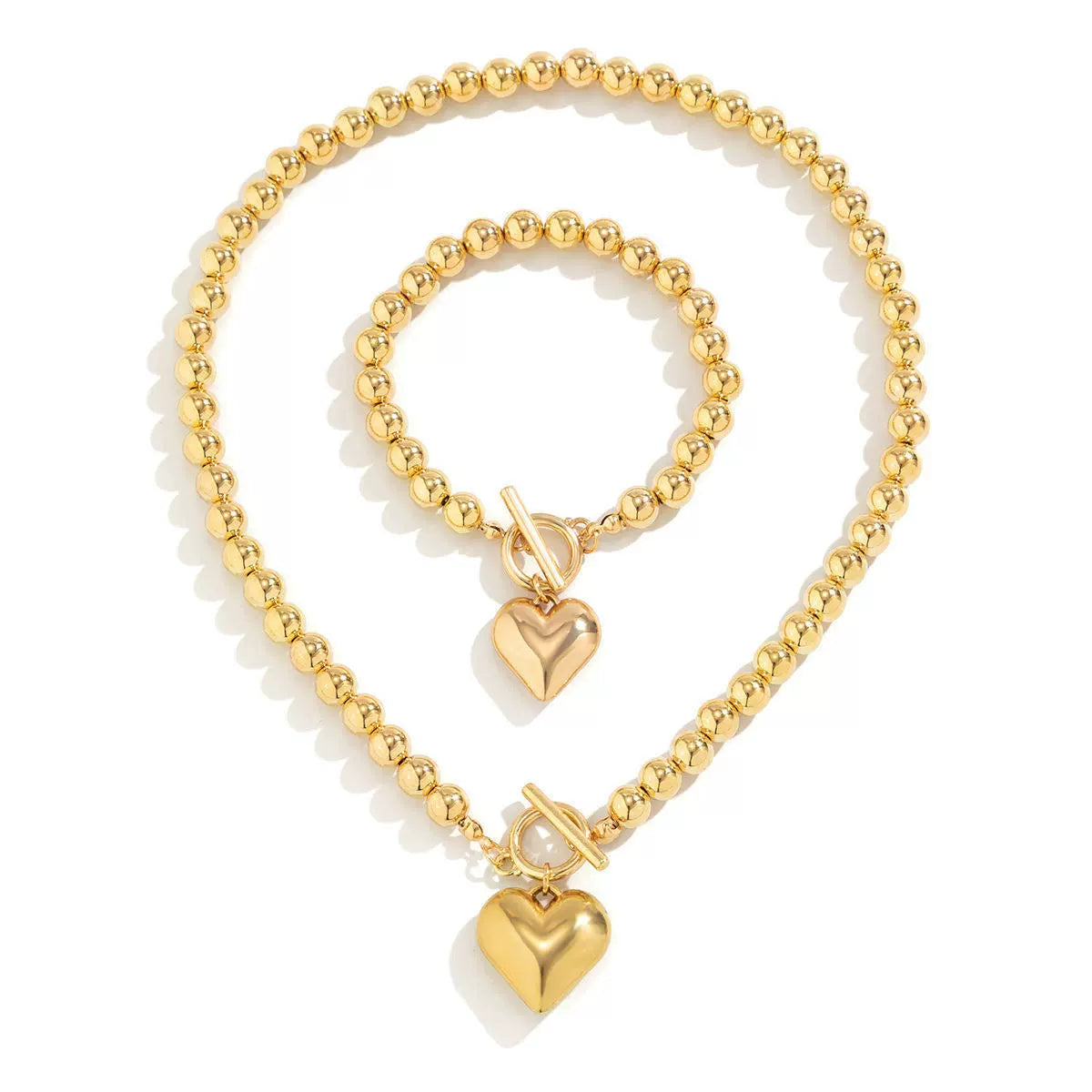 Imitation Pearl Beaded Heart Necklace & Bracelet Set