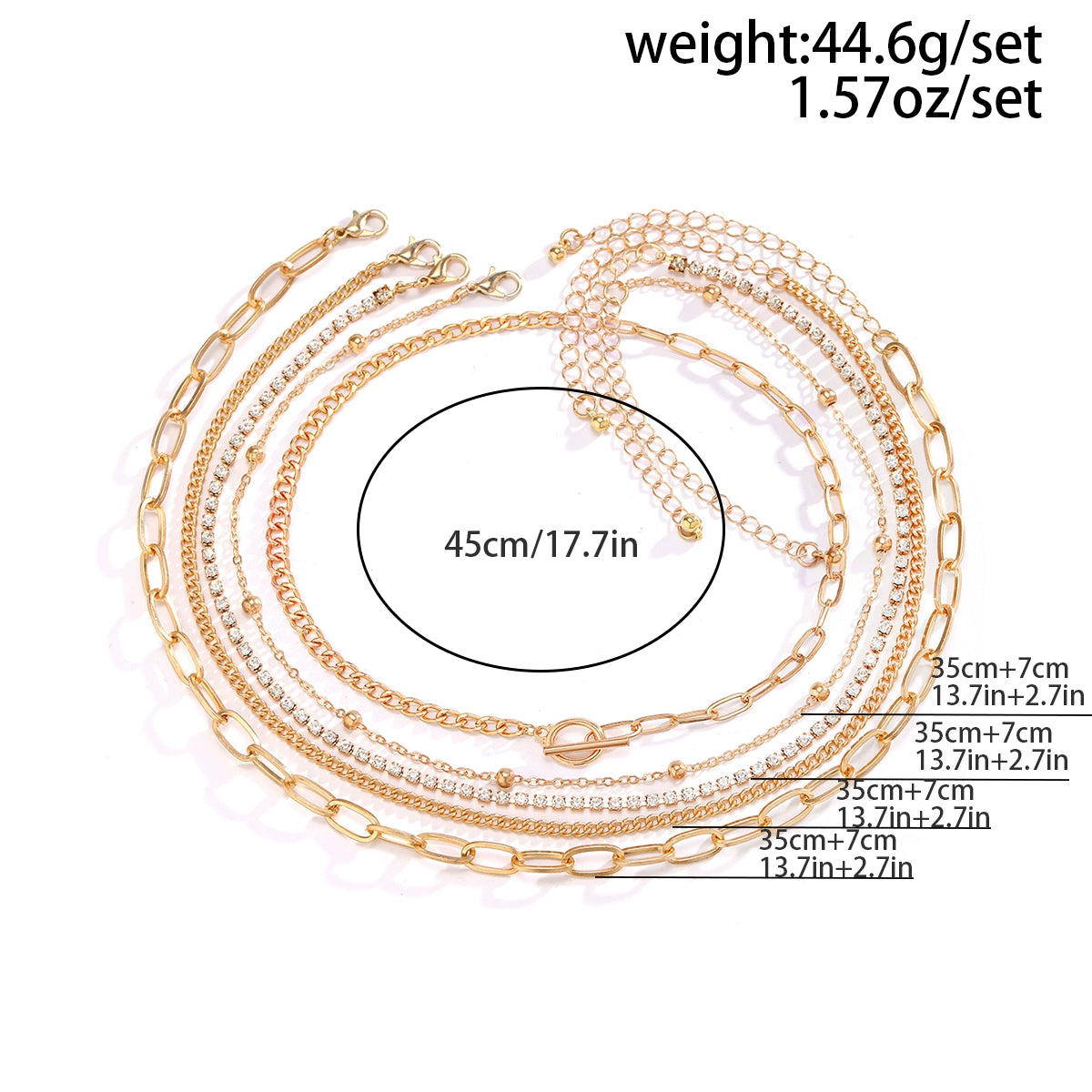 5-Piece Diamond-Embedded Cross Chain Necklace