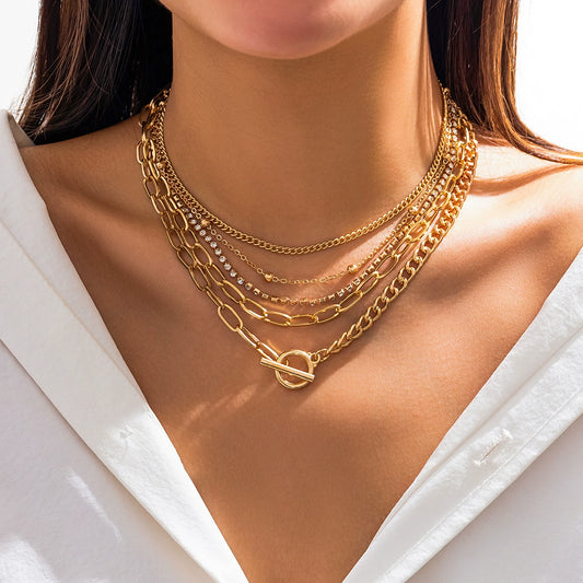 5-Piece Diamond-Embedded Cross Chain Necklace