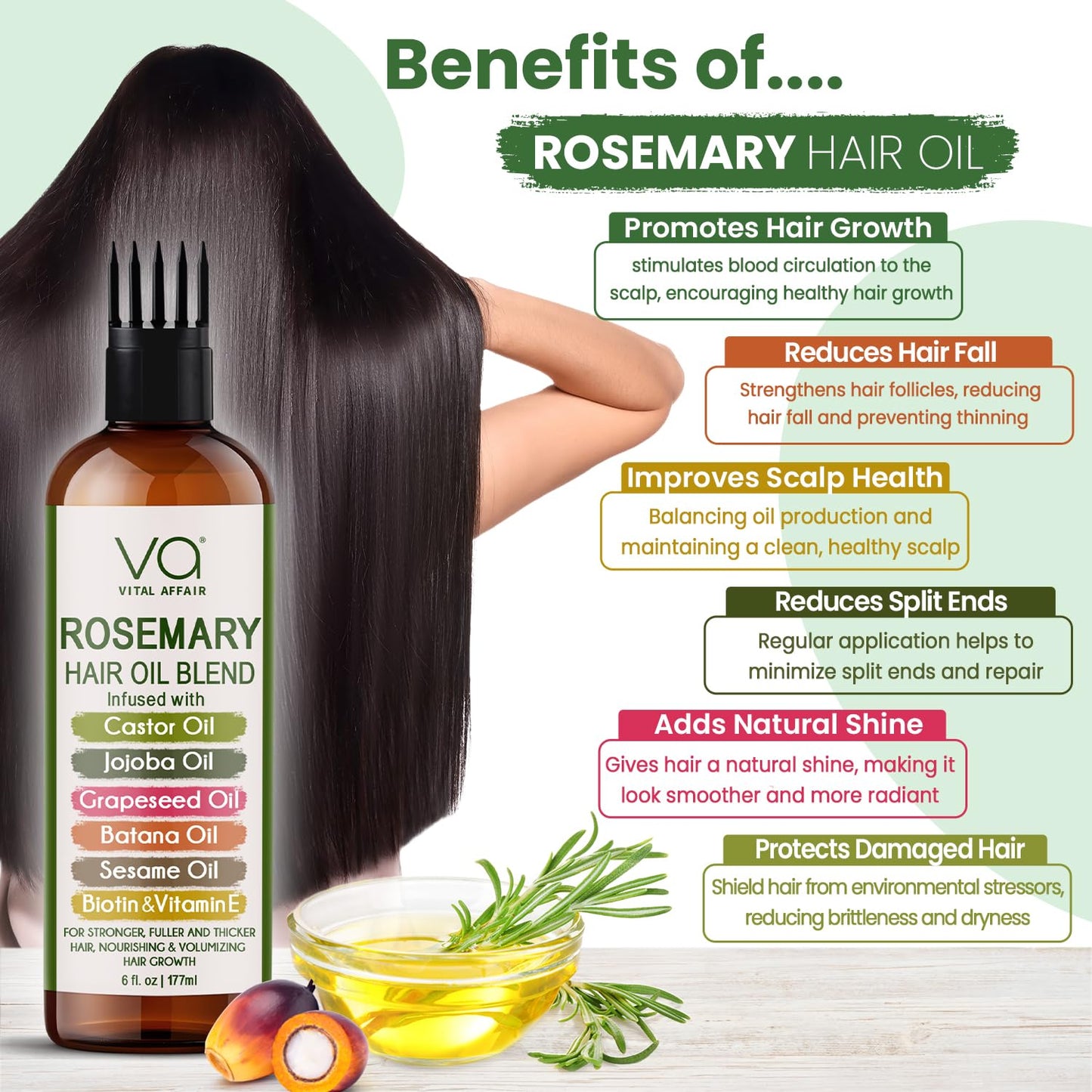 Rosemary Oil For Hair Growth With Castor, Batana, Jojoba Oil-Infused With Biotin