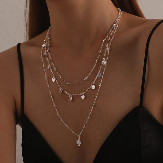 925 Sterling Silver Triple Layer Exquisite Necklace