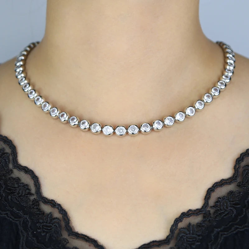 Tennis Chain Necklace Cubic Zirconia  | Gold and Platinum Plated