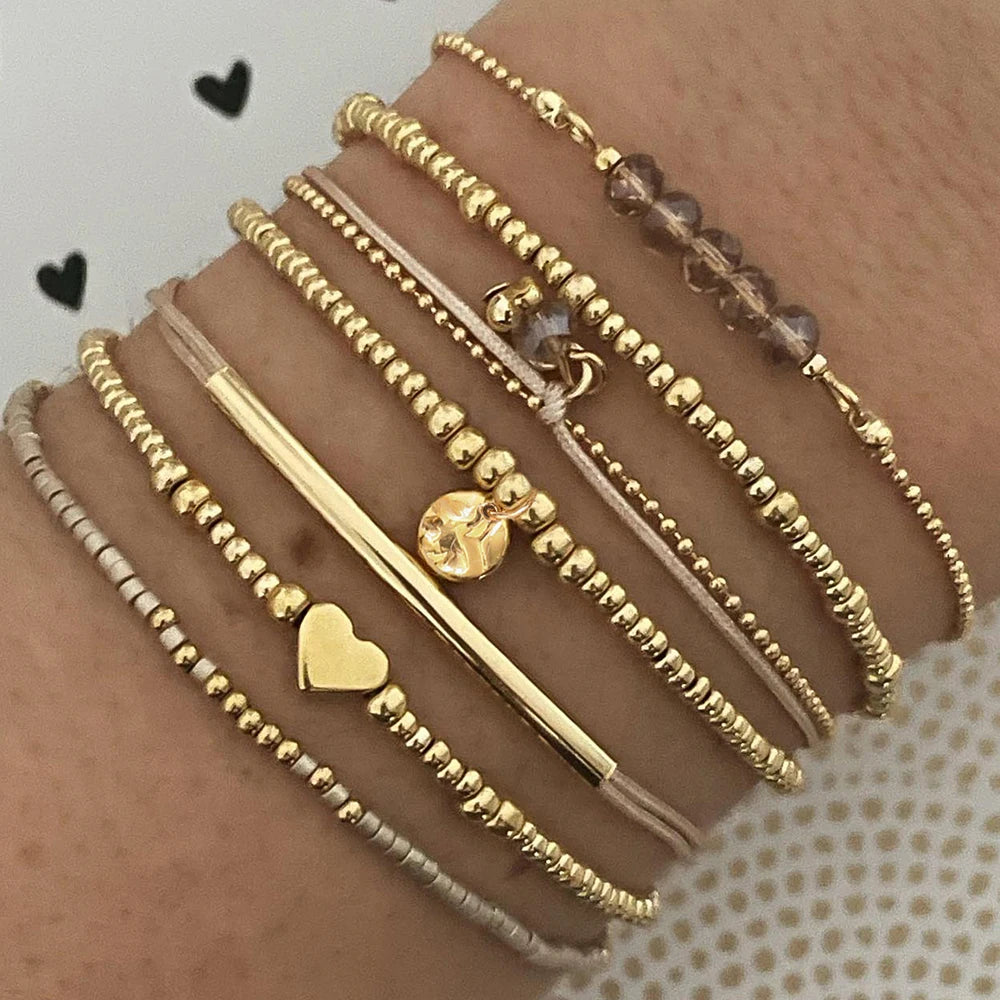 7Pcs/Set Bohemian Style Heart Beads Bracelet