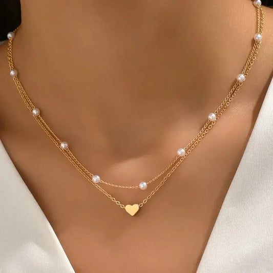 Heart Pendant Pearl Gold