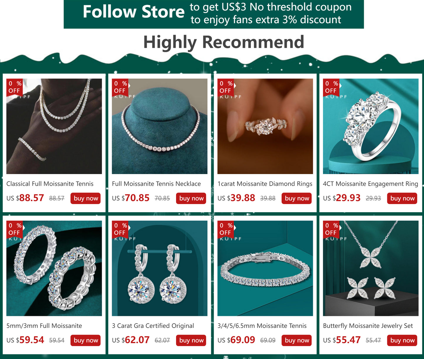 3-5mm Moissanite Diamond Necklace with Certificate 100% S925