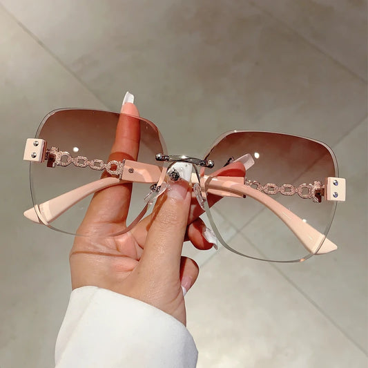 Tea Trendy Rimless Driving Sun Glasses