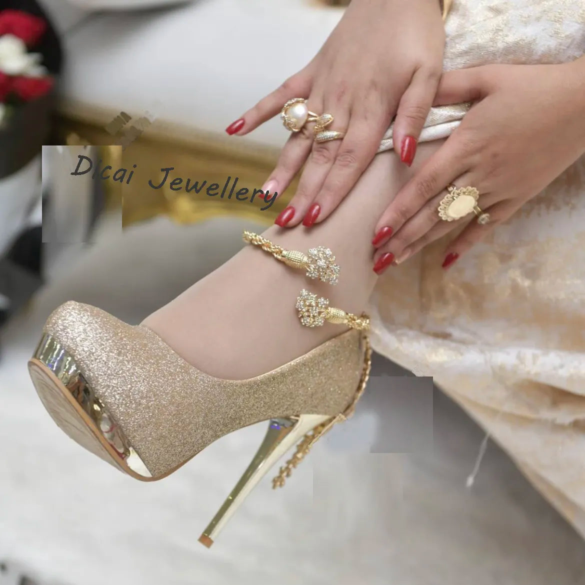 Open Foot Gold Plated Arabic Bridal Gifts Jewelry