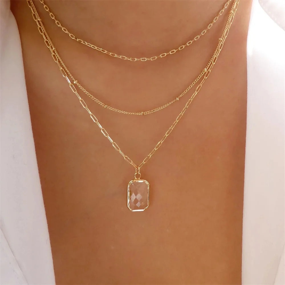 Pendant Pearl Necklace Gold Color Multi-layer