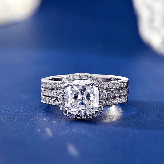 925 Sterling Silver Engagement Ring Set AAAAA CZ Jewelry