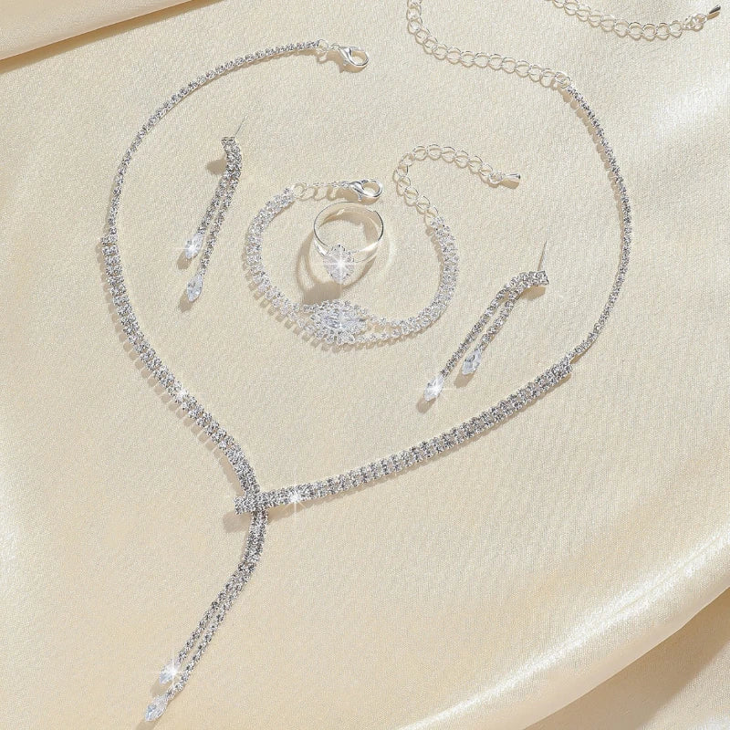 Luxury Sparkling Set Zirconia Tassel Necklace, Earrings, & Bracelet
