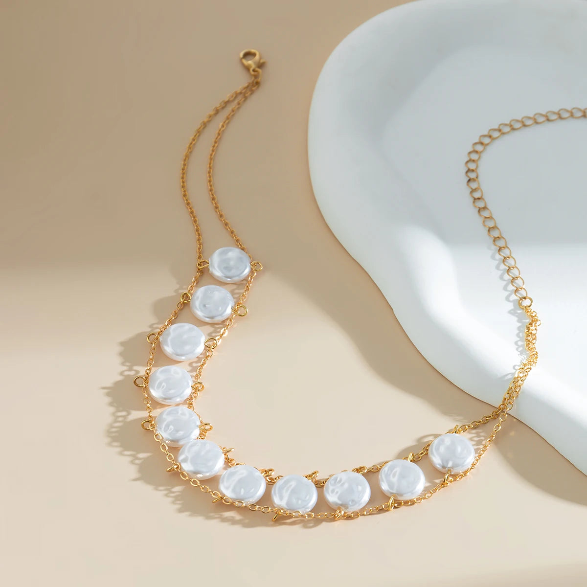 Pearl Chain Necklace and Bracelet Set