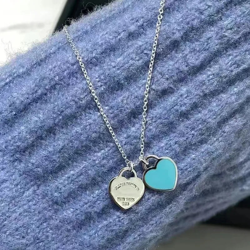 S925 Sterling Silver Double Heart Necklace Gift