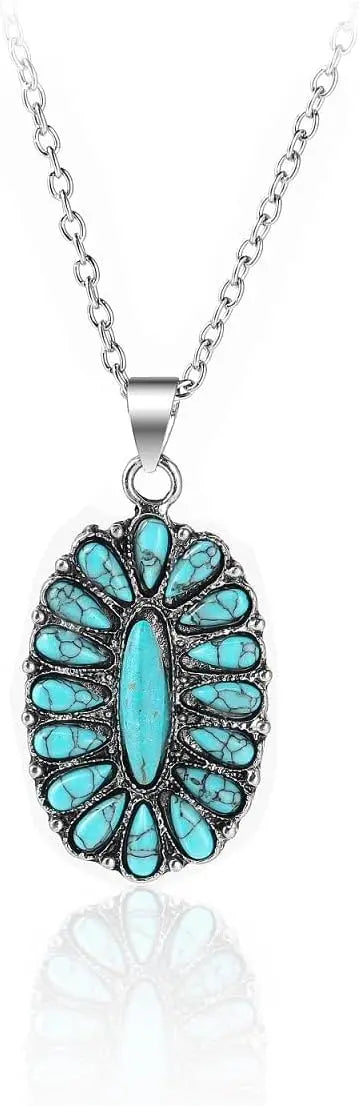 Natural Turquoise Boho Bead Silver Necklace