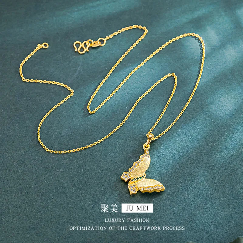 9999 24K   real gold store same gold women's necklace set with diamonds, butterfly beautiful jewelry