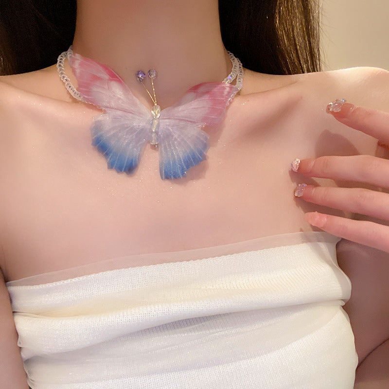 Butterfly Crystal  Aesthetic Double Layer Necklace