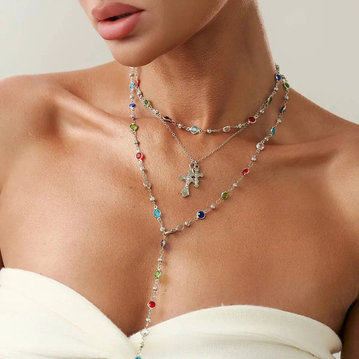 3Pcs/Set Crystal Tassel Necklace