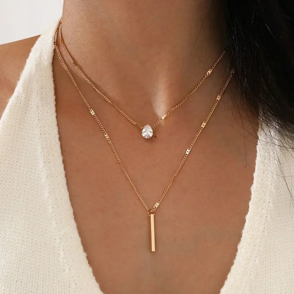 Charm Gold  Luxury Multi-layered Zircon Heart Pendant Necklace